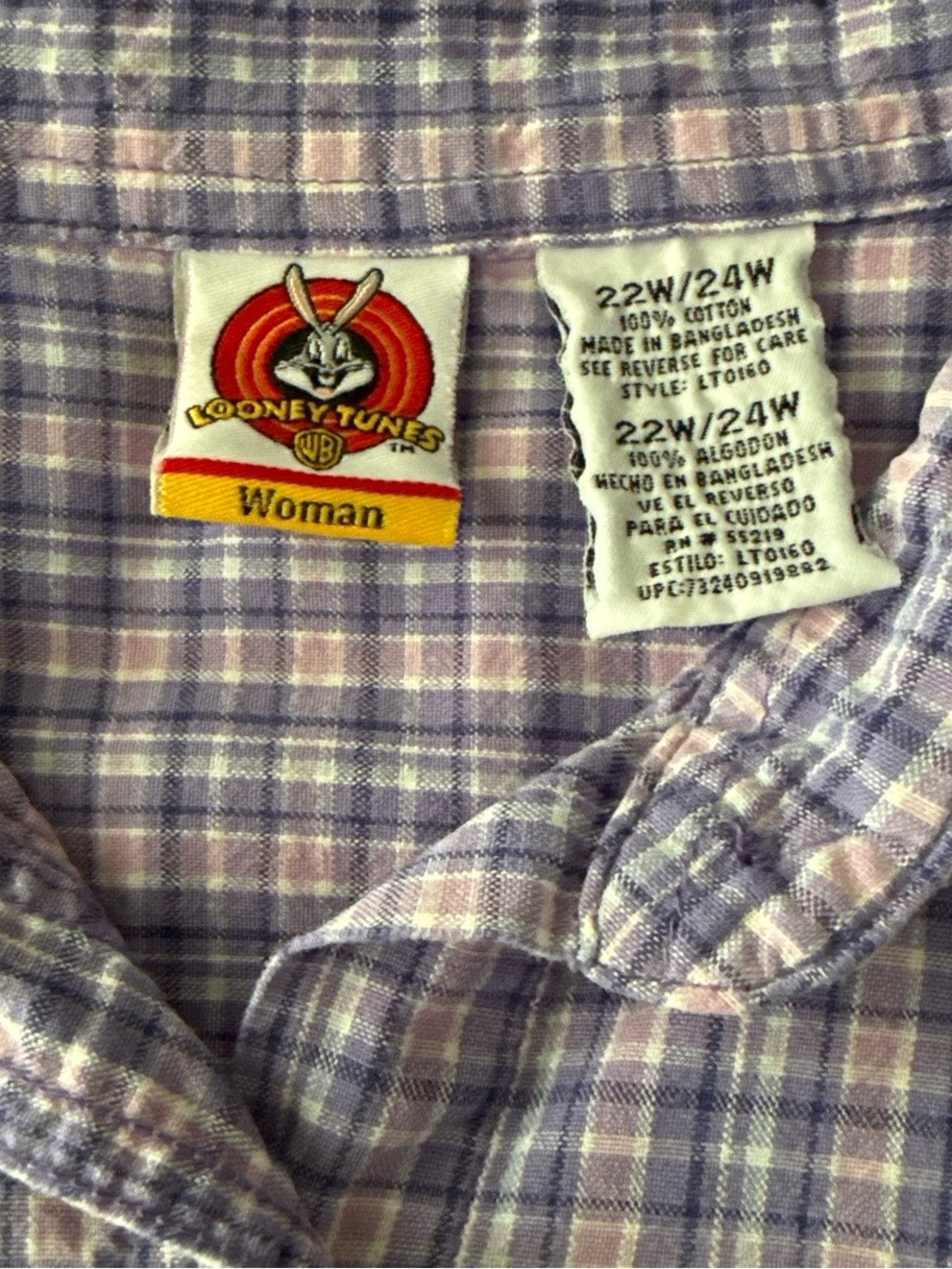Looney Tunes Tweety Bird Plaid Button Front Shirt Women’s 22W 24W Purple Y2K - Picture 4 of 9